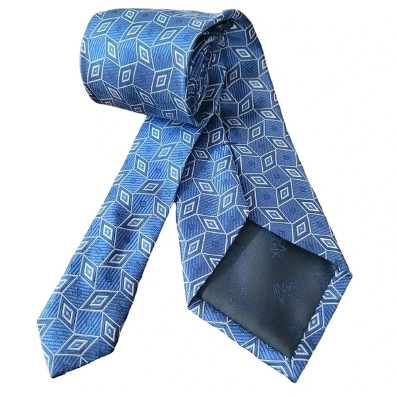 Jos. A. Bank Men's Blue Geometric Neck Tie, 100% Silk Hand-sewn - Picture 3 of 6